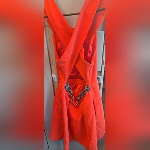 Vibrant Orange Dress with Embellished Back
